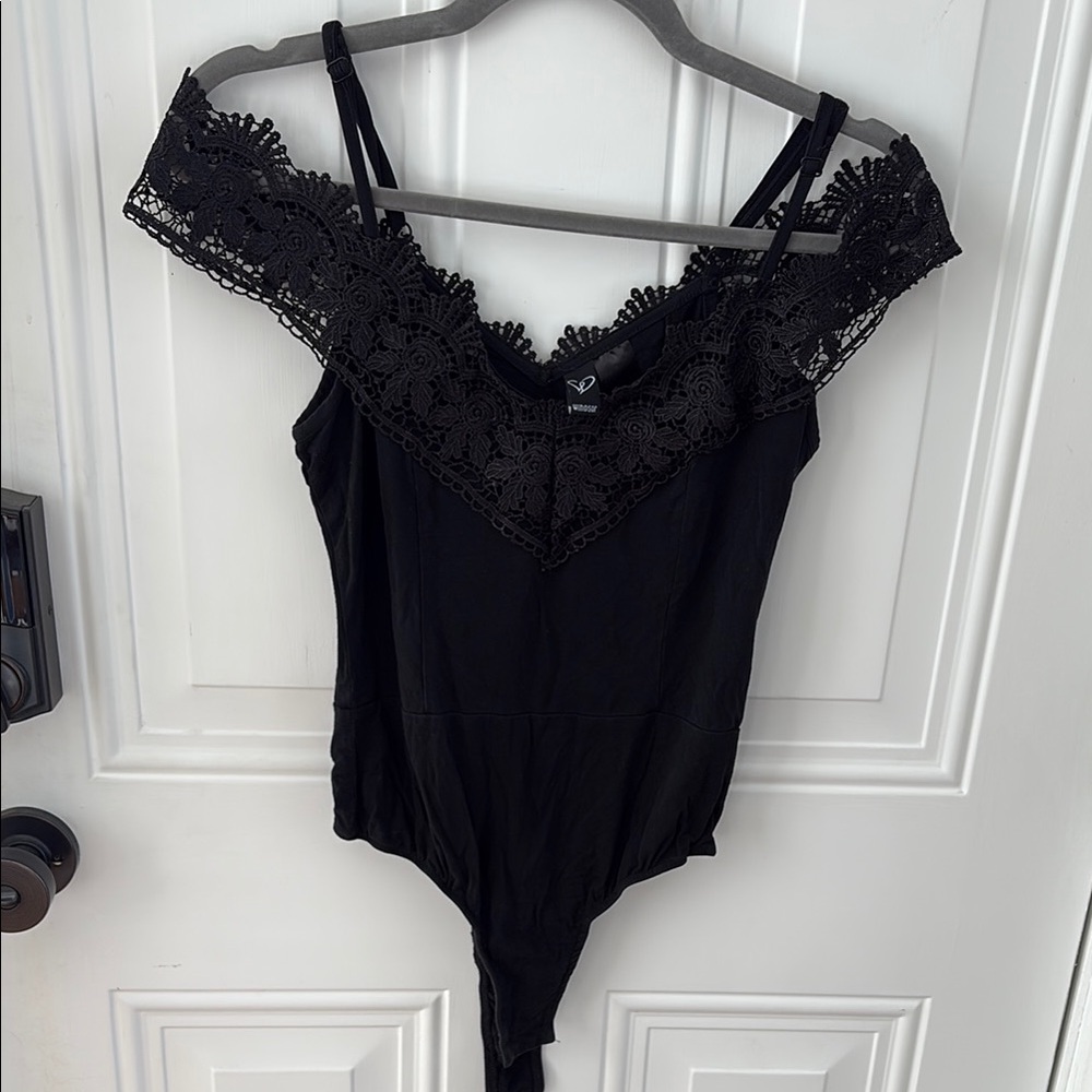 (5/$20) Windsor Black Lace Off-Shoulder Bodysuit